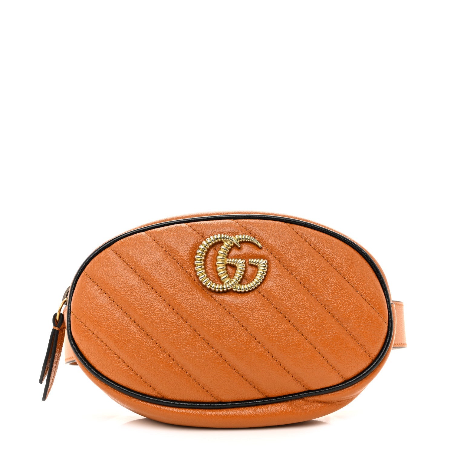 Vintage Effect Calfskin Matelasse Diagonal Torchon GG Marmont Belt Bag 65 25 Cognac