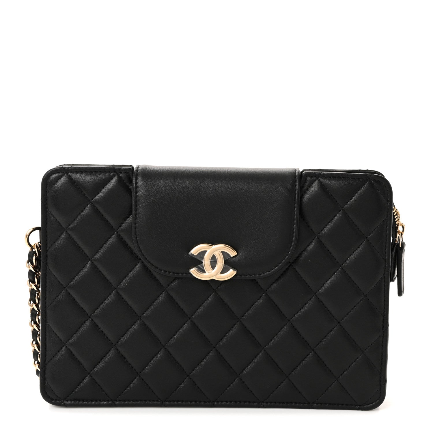 Lambskin Quilted CC Pouch Wristlet Black