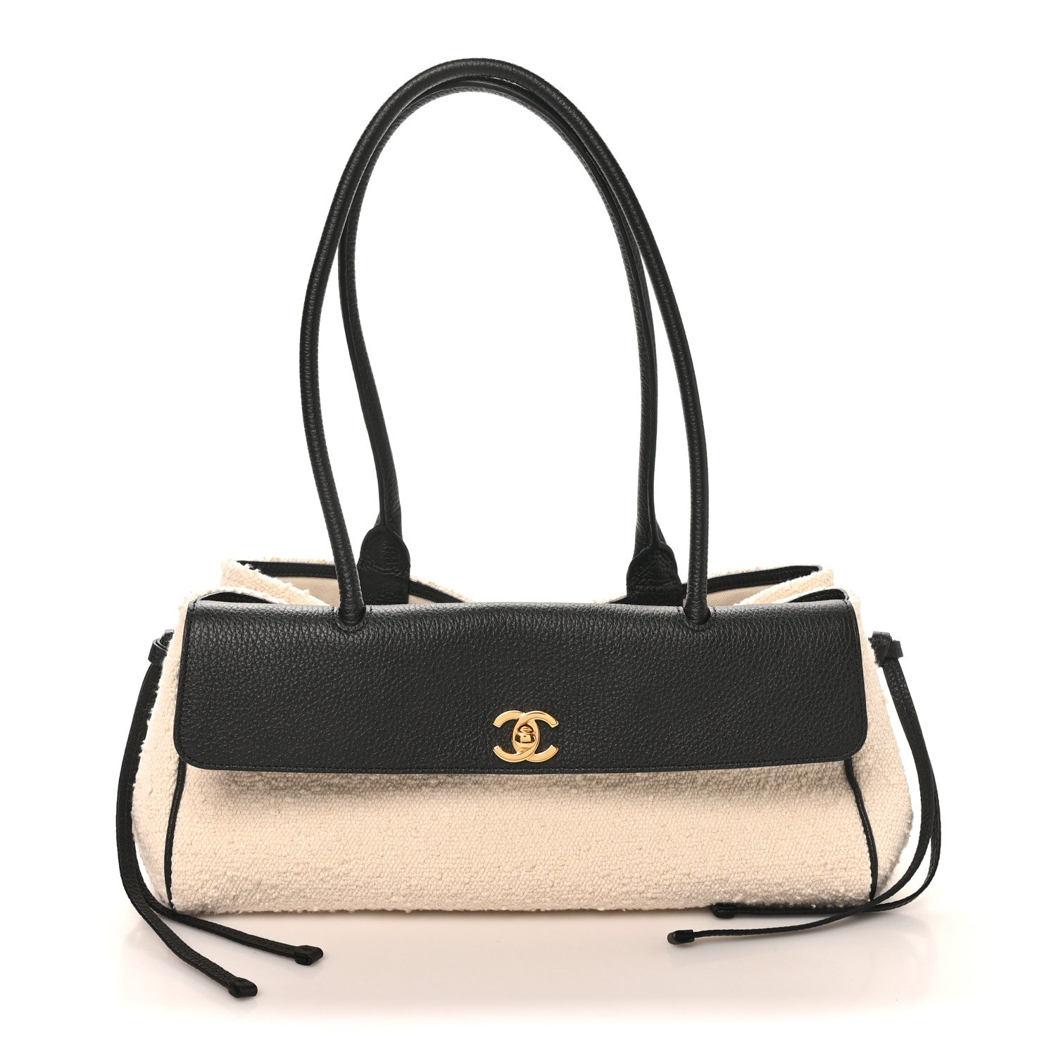Grained Calfskin Boucle Urban Essentials Small Shopping Bag Black Ivory