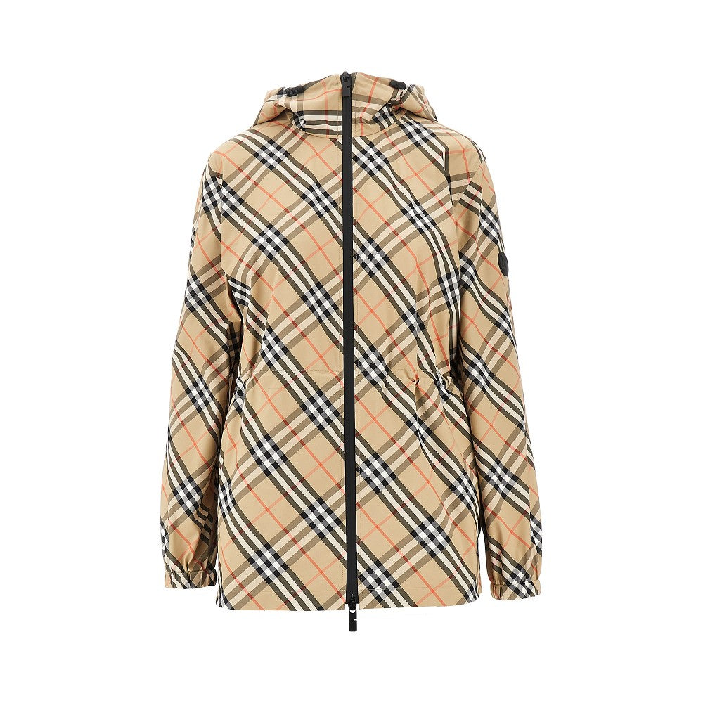 check nylon hooded jacket