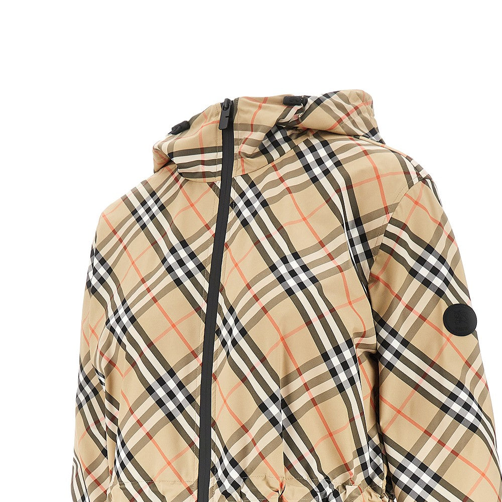 check nylon hooded jacket