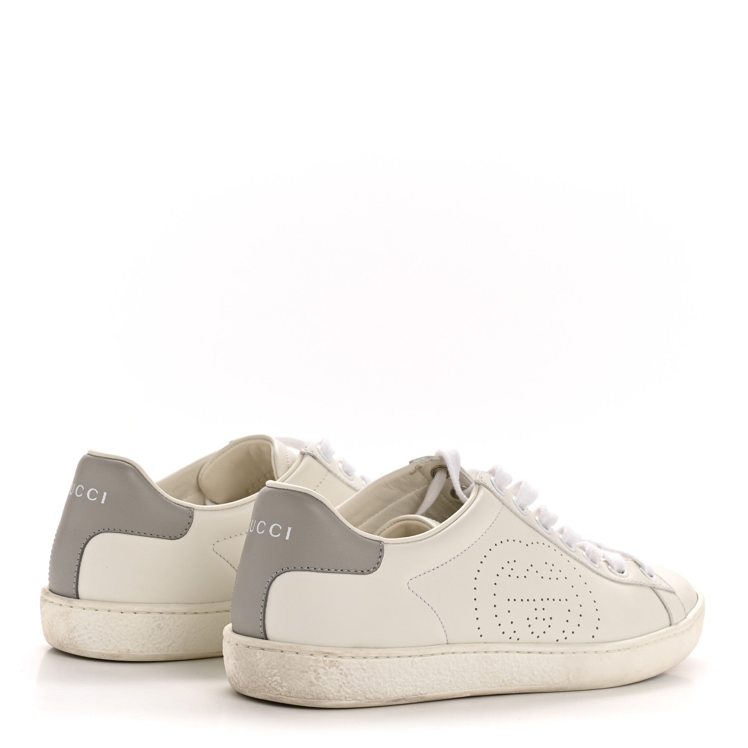 Calfskin Interlocking G Perforated Womens Ace Sneakers 36.5 White Grey Sky