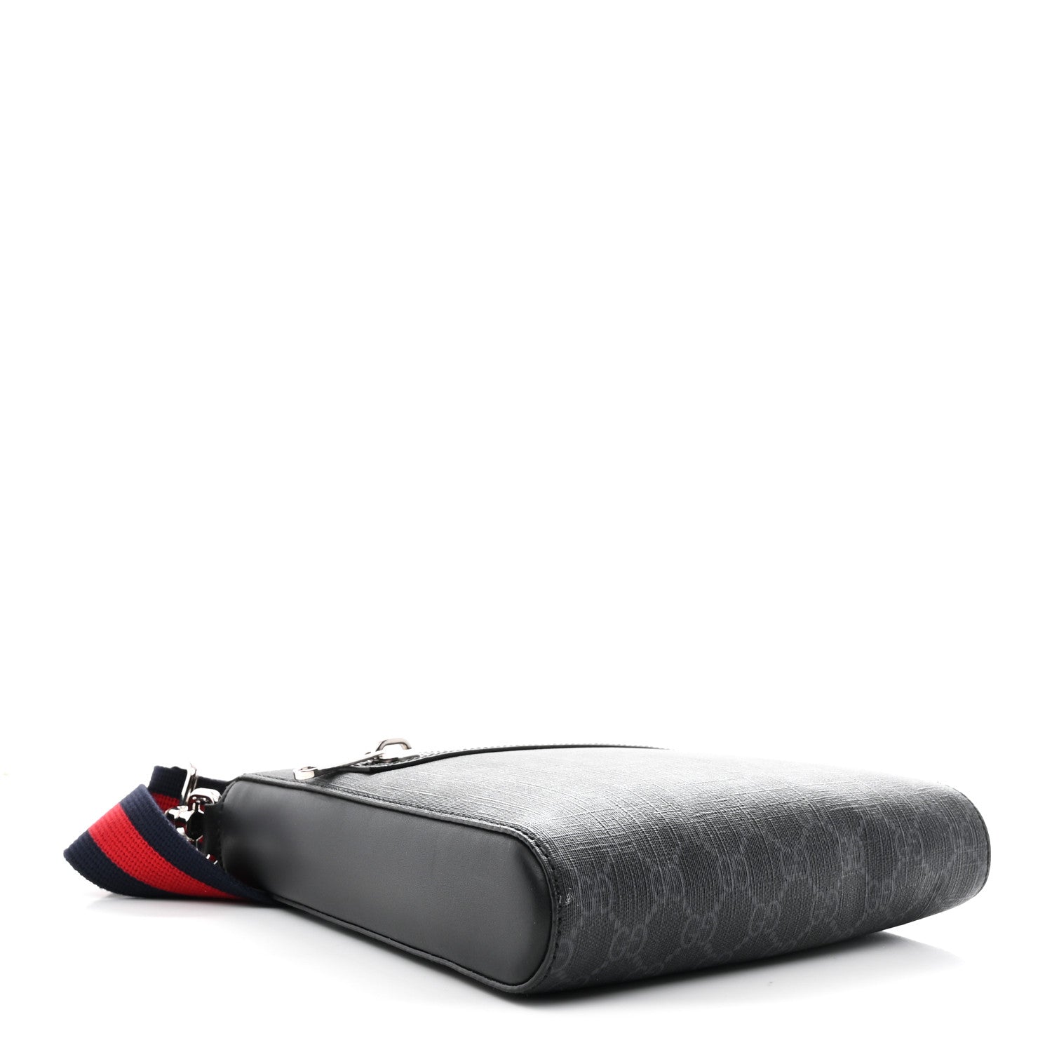 GG Supreme Monogram Web Small Flat Messenger Bag Black Grey