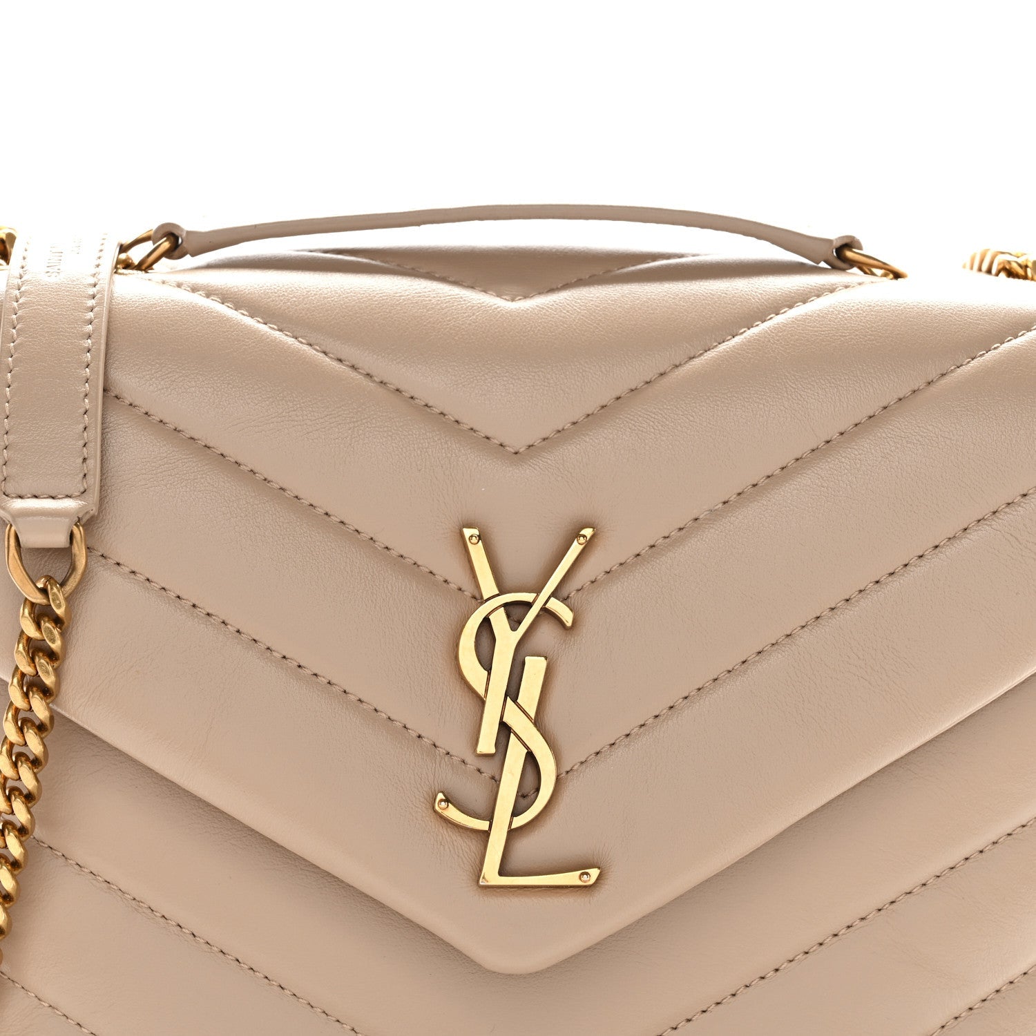 Calfskin Y Quilted Monogram Small Loulou Chain Satchel Dark Beige