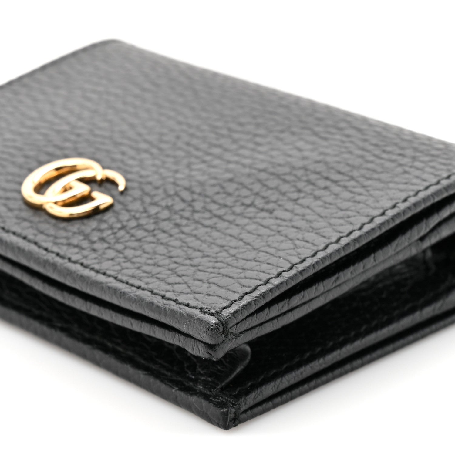 Pebbled Calfskin GG Marmont Card Case Black