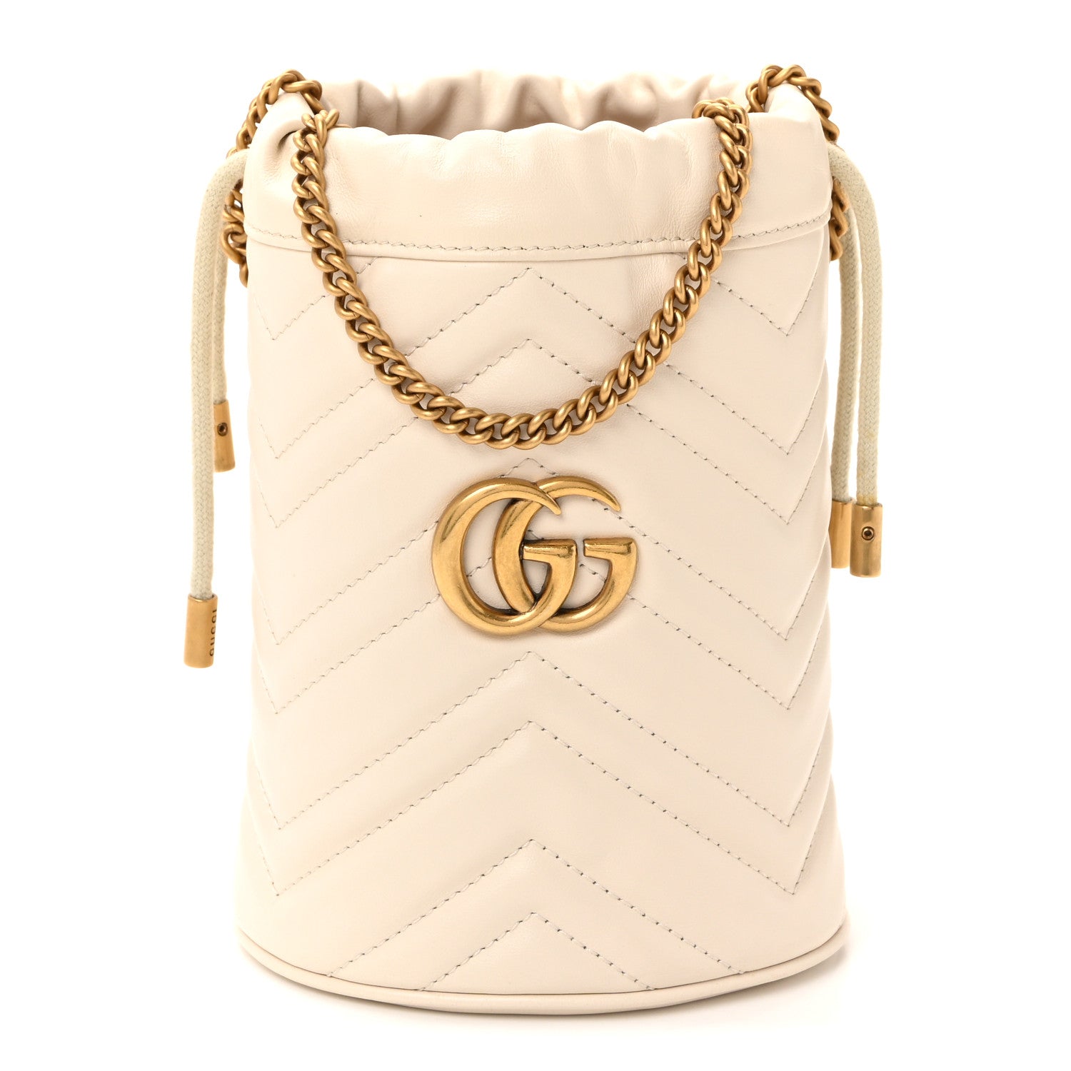 Calfskin Matelasse Mini GG Marmont 2.0 Bucket Bag White