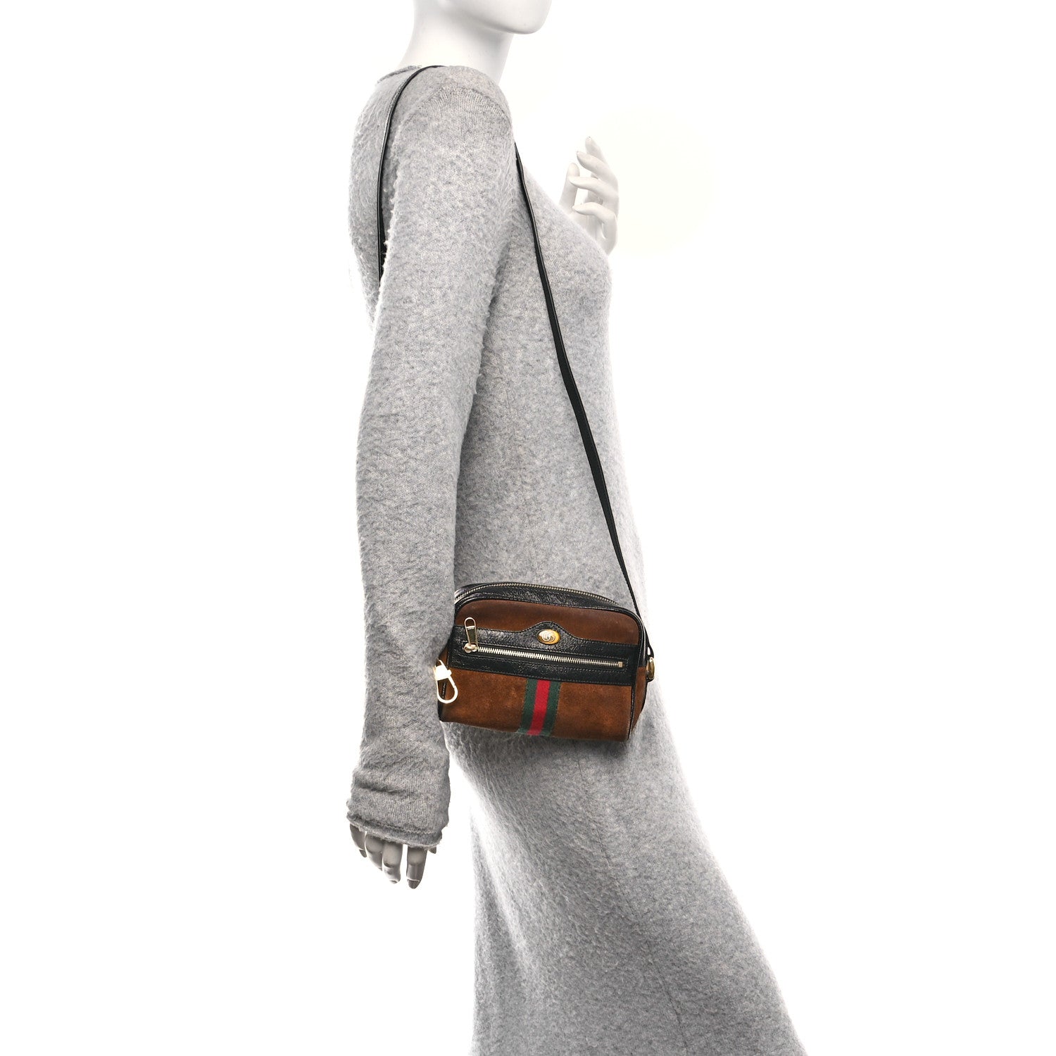 Suede Patent Web Mini Ophidia Shoulder Bag Nocciola Black