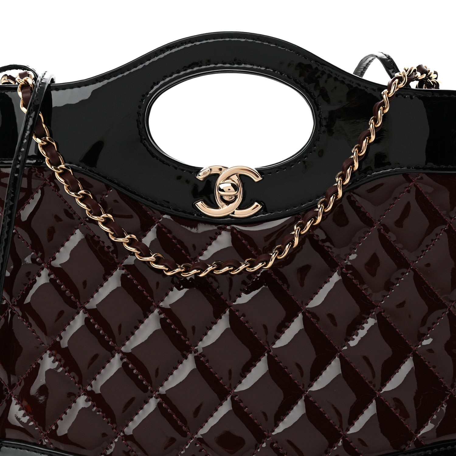 Patent Calfskin Quilted Mini 31 Shopping Bag Burgundy Black