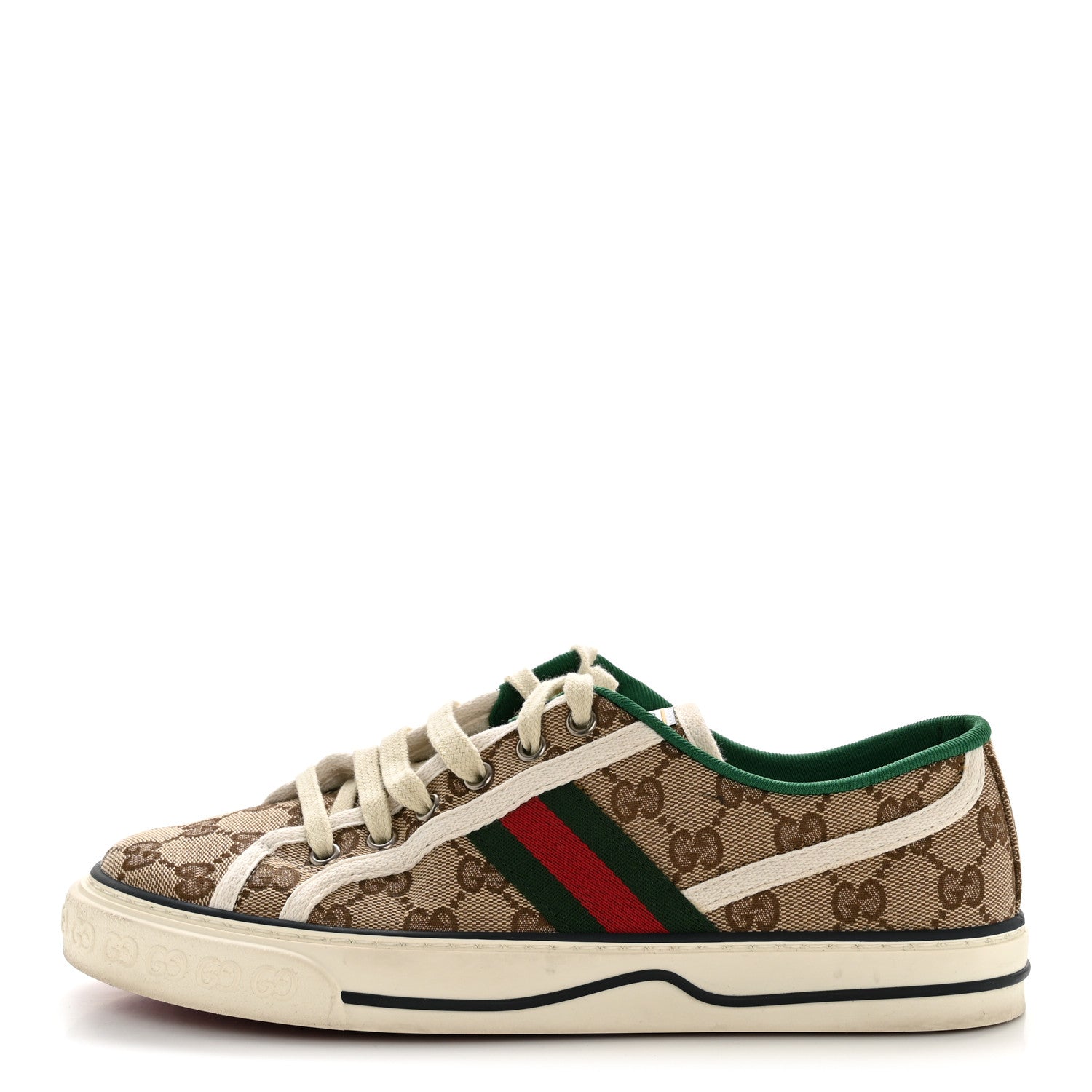 GG Monogram Web Womens 1977 Tennis Sneakers 40 Beige Ebony Mystic White