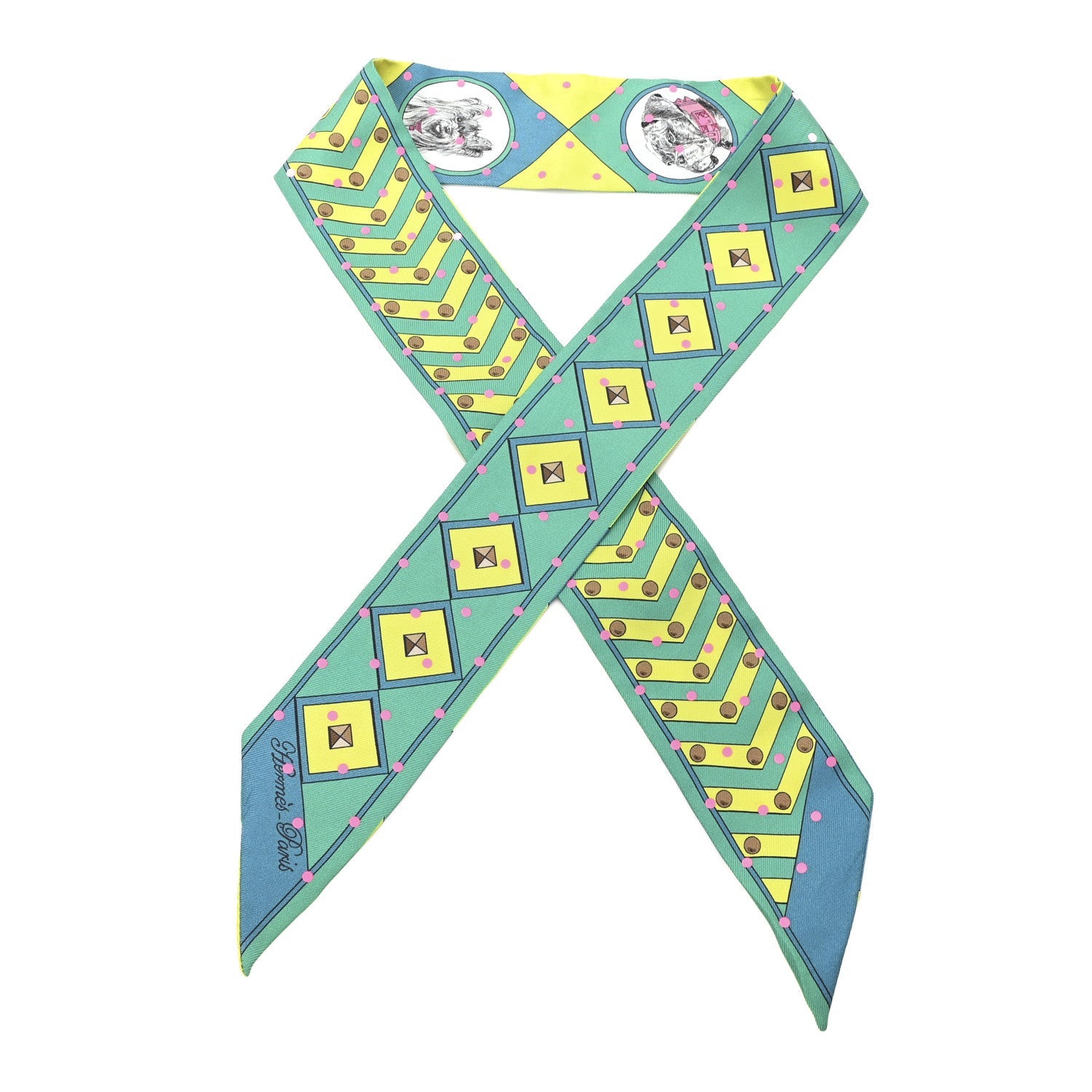 Silk Colliers Et Chiens Twilly Menthol Jaune Rose