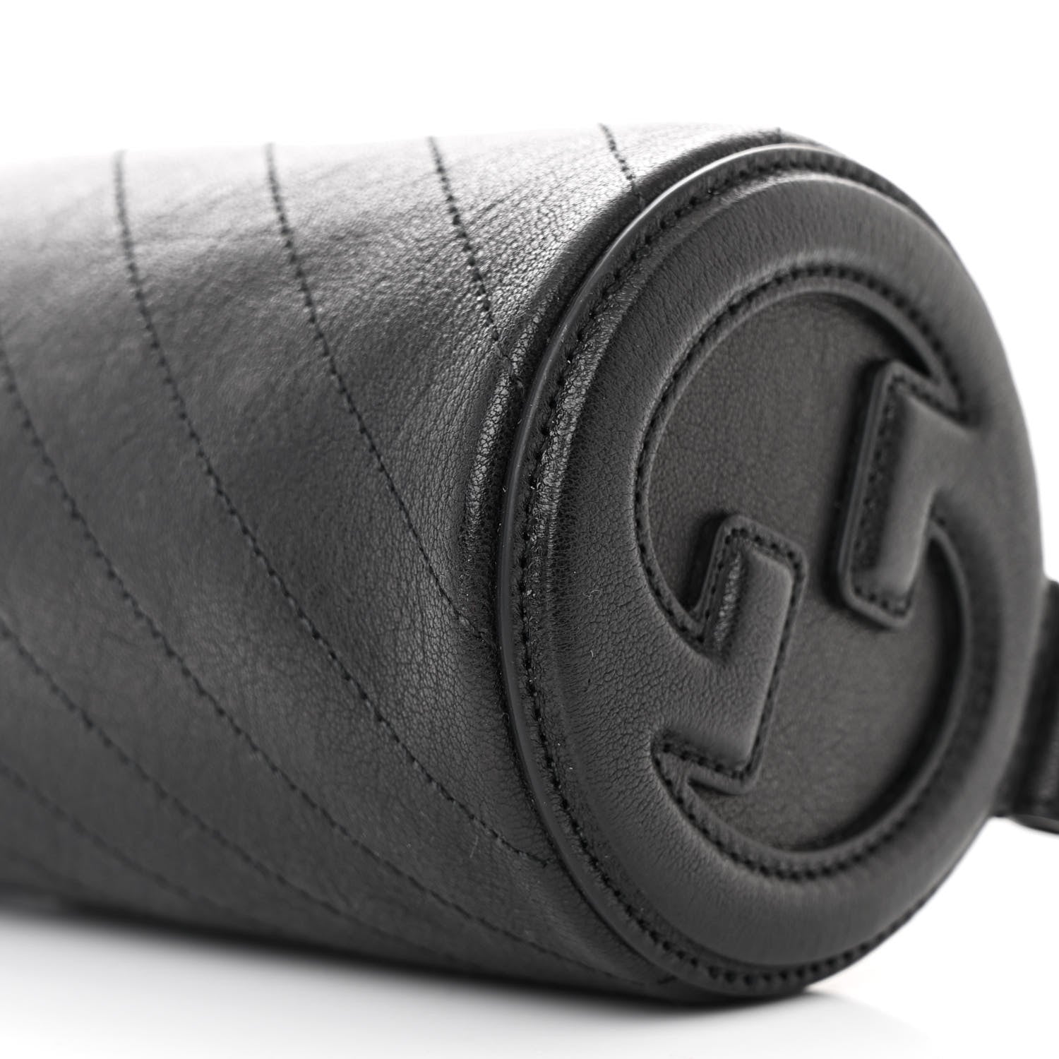 Sakai Be Green Calfskin Diagonal Stitched Mini Blondie Barrel Shoulder Bag Black