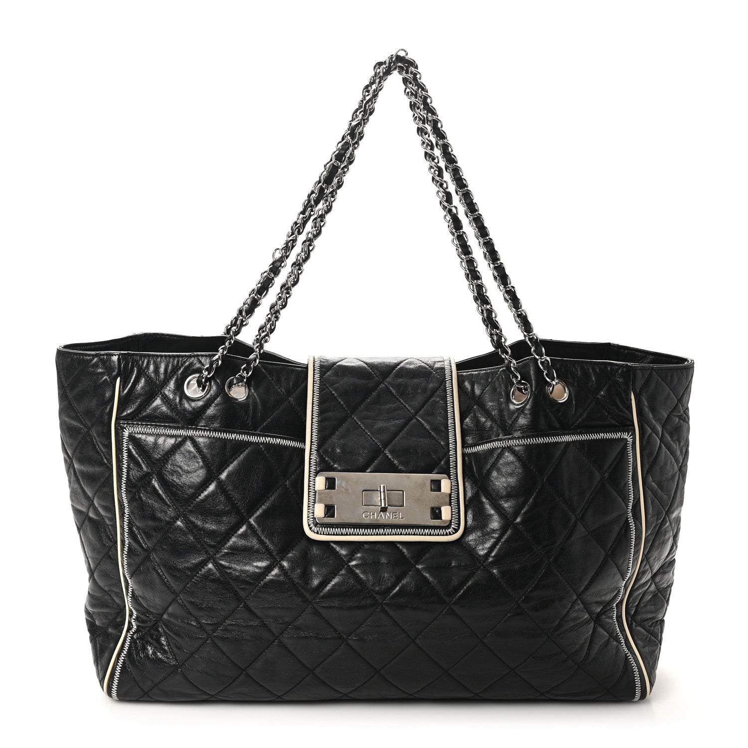Lambskin Quilted Large East West Tote Black