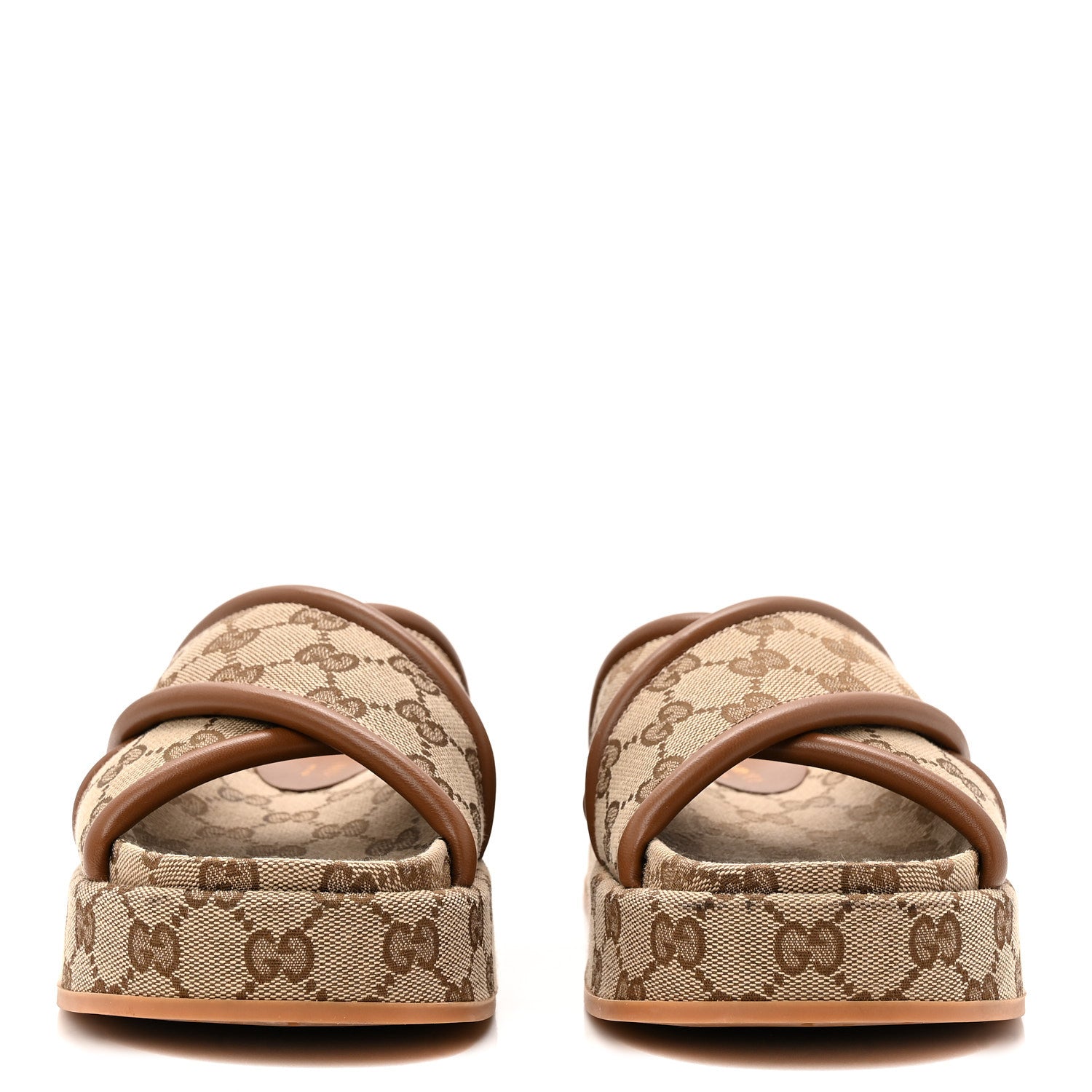 Monogram GG Calfskin Angelina Platform 55mm Slide Sandals 35 Camel Ebony