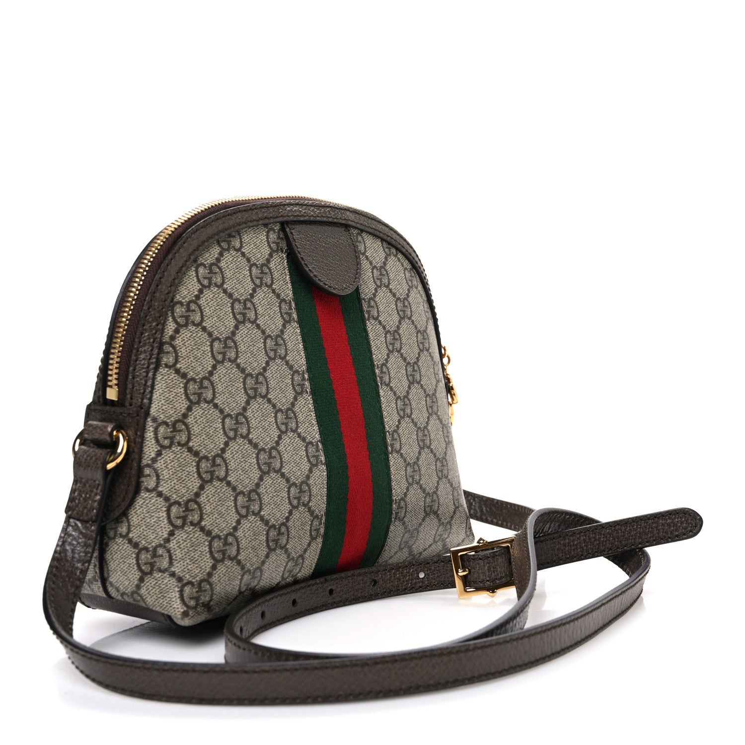 GG Supreme Monogram Textured Dollar Calfskin Web Small Ophidia Dome Shoulder Bag Beige Ebony New Acero