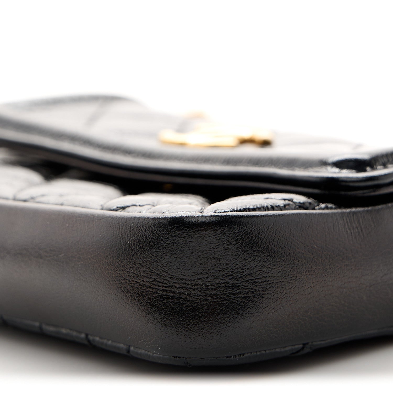 Shiny Aged Calfskin Quilted Waist Belt Bag Black