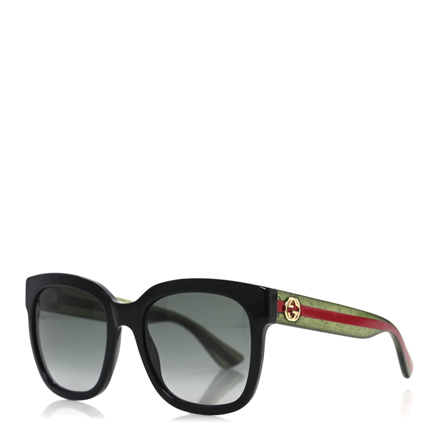 Acetate Square Frame Web Glitter Sunglasses GG0034S Black Green