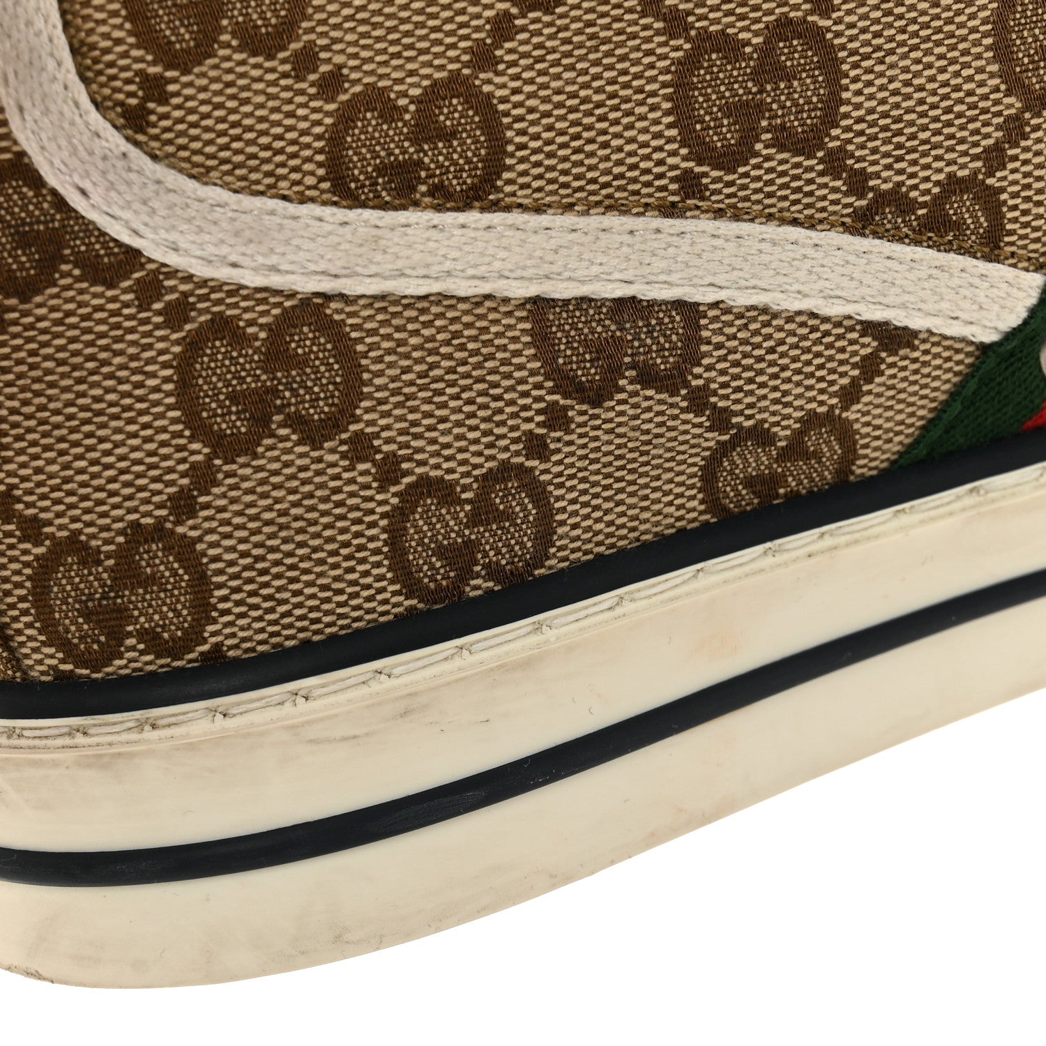 GG Monogram Web Womens 1977 Tennis High Top Sneakers 37 Beige Ebony Mystic White