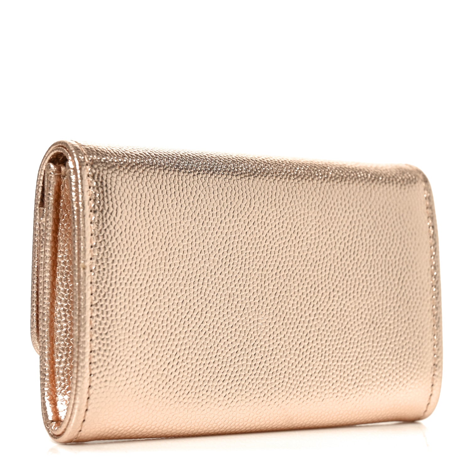 Metallic Caviar Quilted CC Flap Card Holder Copper
