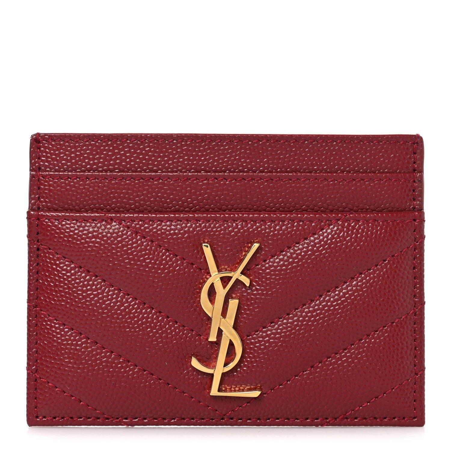 Grain De Poudre Matelasse Chevron Monogram Credit Card Case Palissandre