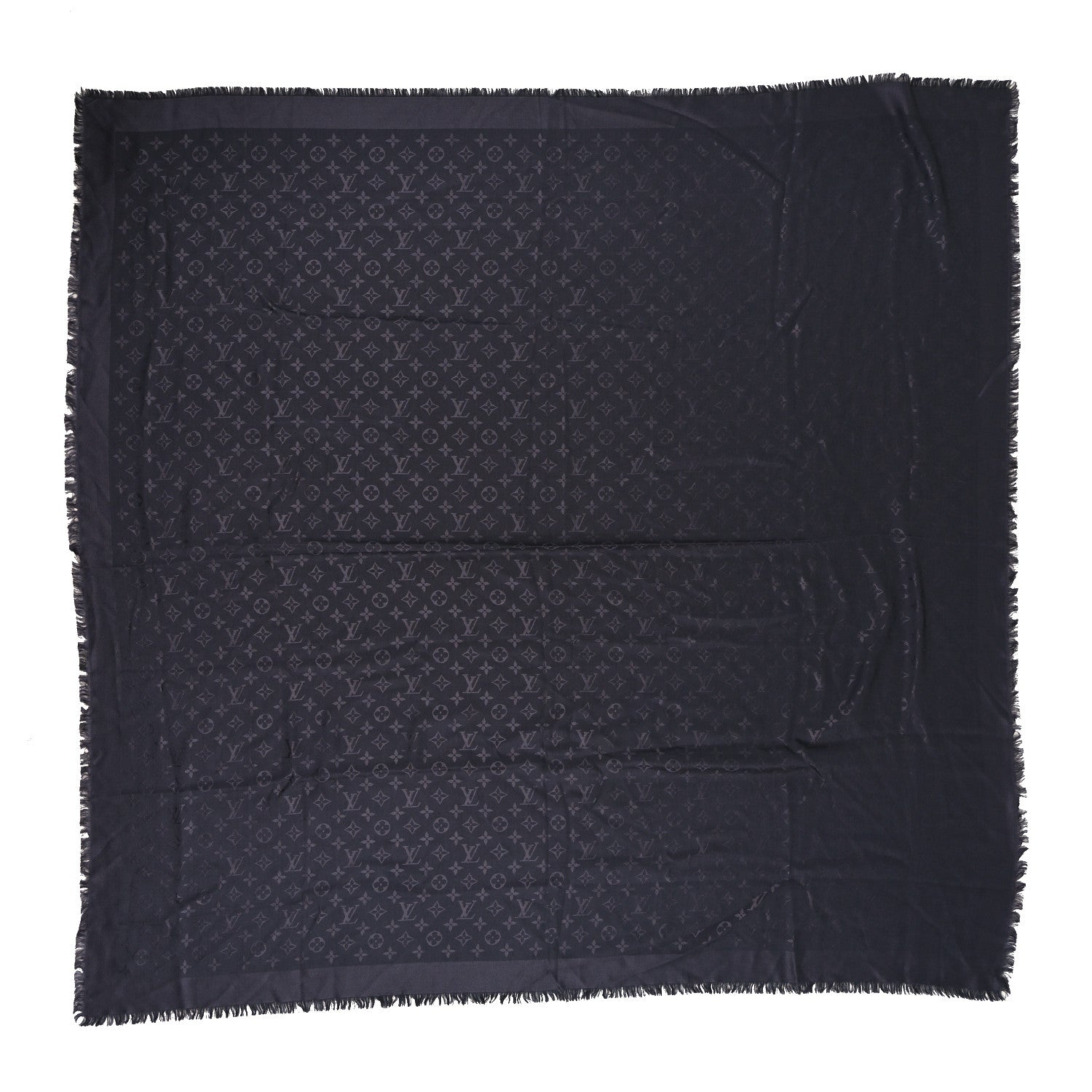 Silk Wool Monogram Shawl Charcoal Grey