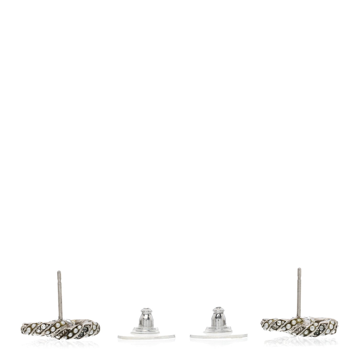 Crystal Pearl Twisted CC Earrings Silver