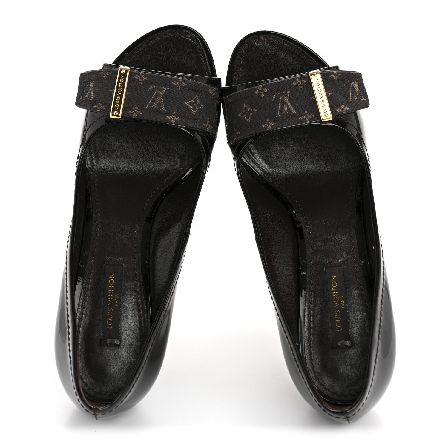 Monogram Patent Idylle Buci Open Toe Pumps 36.5 Black Brown