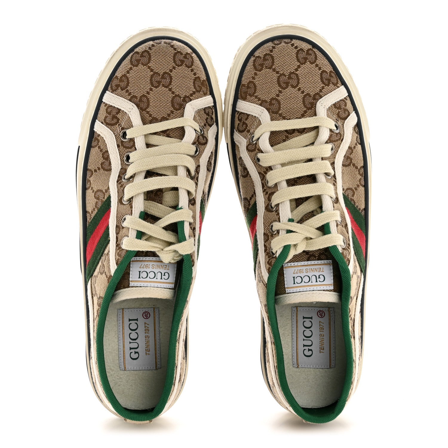 GG Monogram Web Womens 1977 Tennis Sneakers 40 Beige Ebony Mystic White