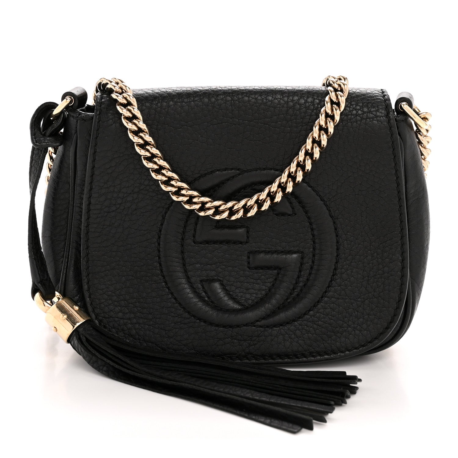 Pebbled Calfskin Small Soho Flap Crossbody Black