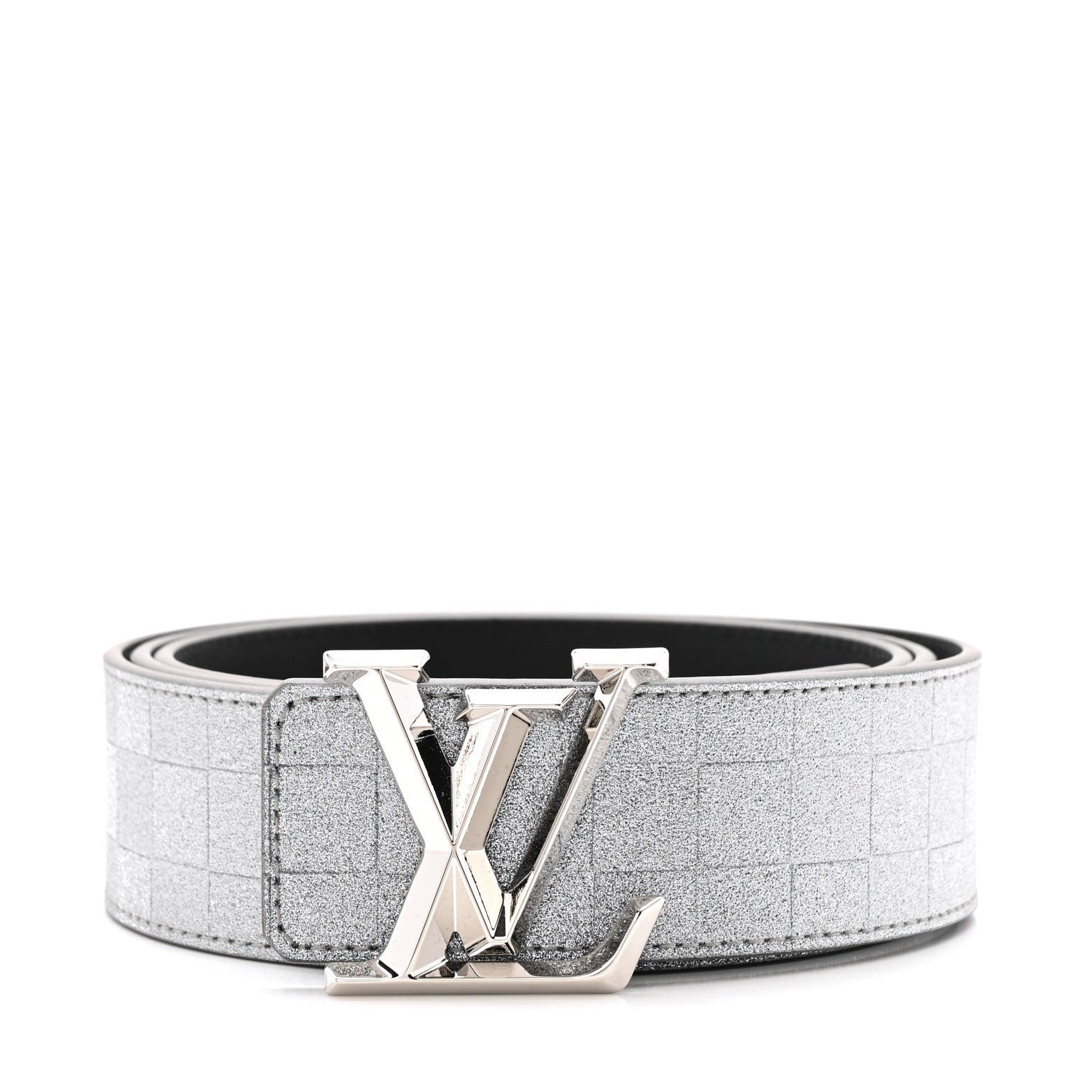 Damier Glitter Calfskin 40mm LV Pyramide Belt 110 44 Silver