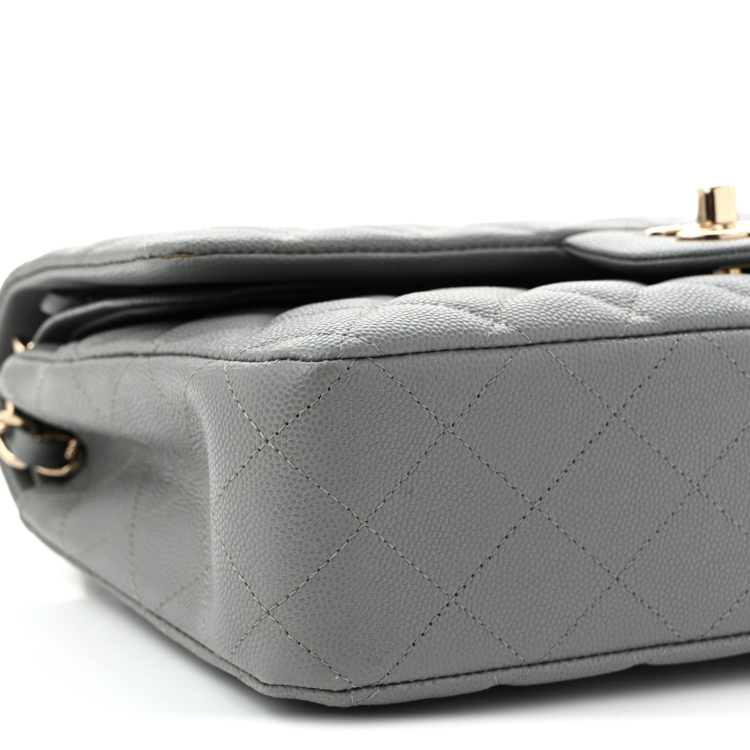 Caviar Quilted Medium Double Flap Grey