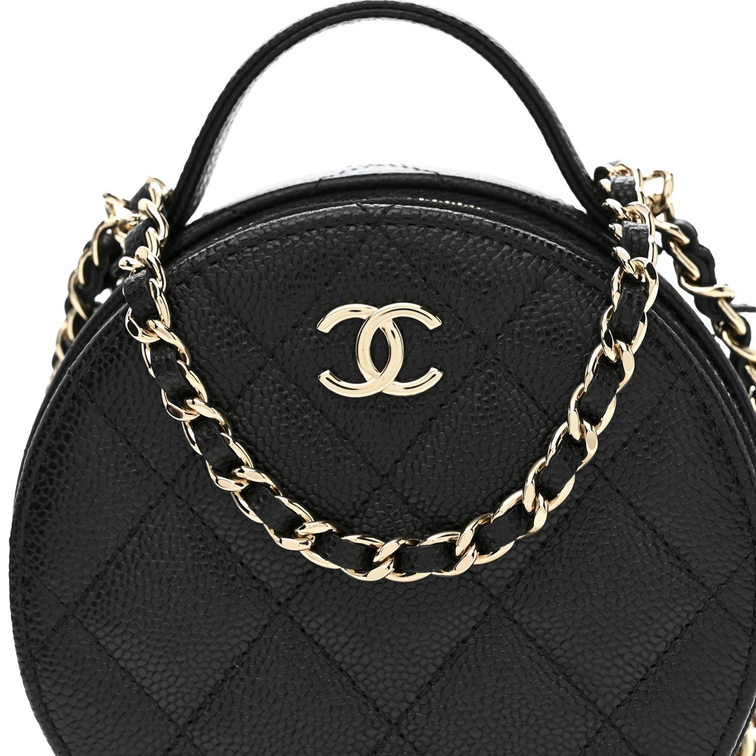 Caviar Quilted Round Handle With Care Vanity With Chain Black