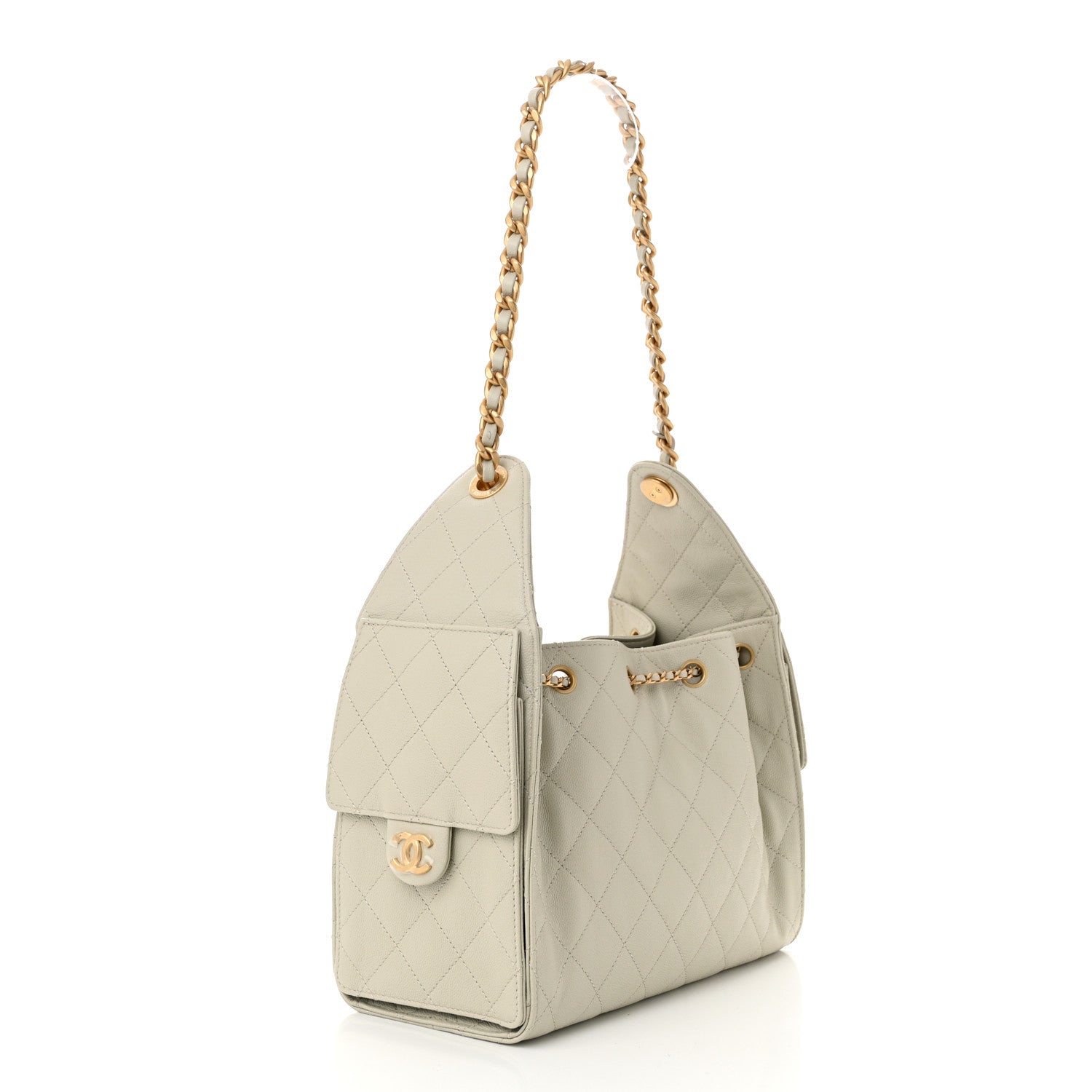 Caviar Quilted Small Chanel 25 Handbag Light Grey