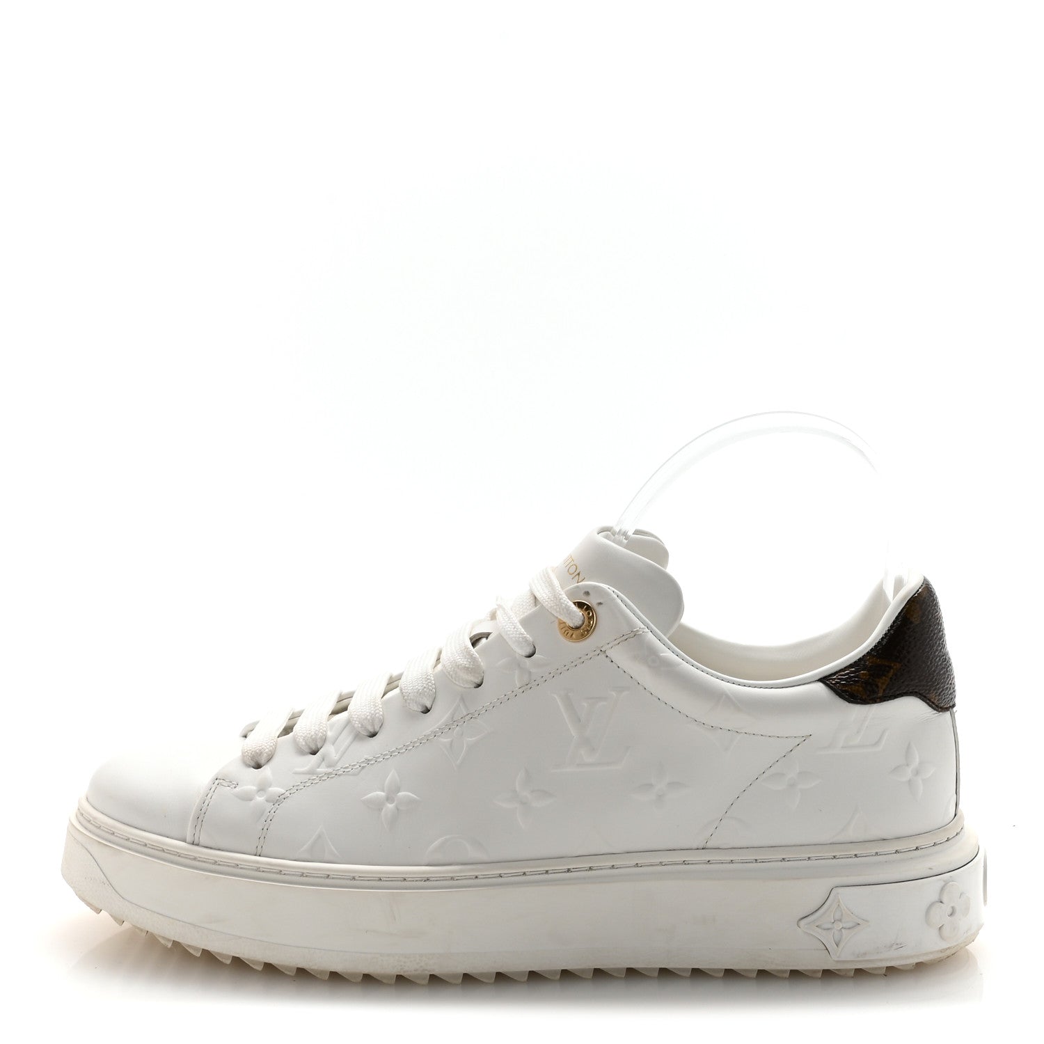 Lambskin Embossed Monogram Time Out Sneakers 40 White