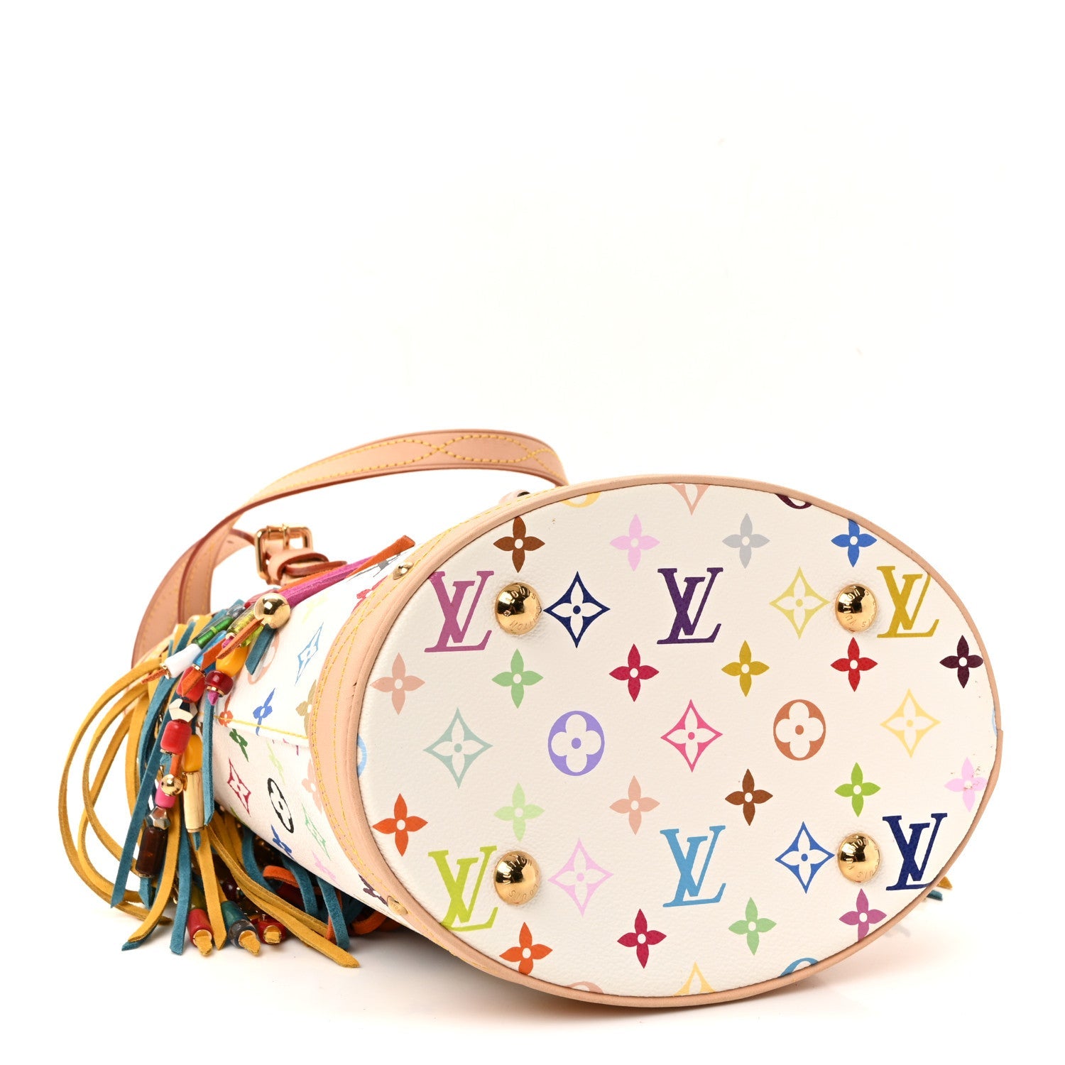 Monogram Multicolor Fringe Bucket White