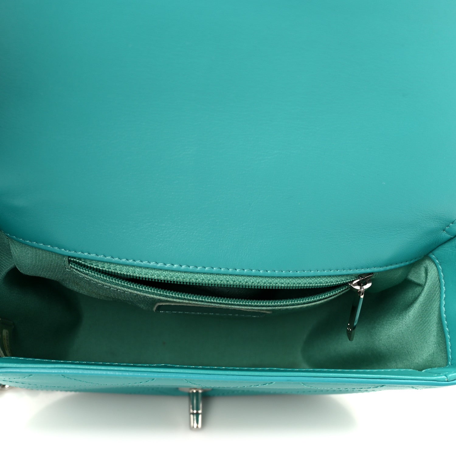 Calfskin Stitched Small Ring My Bag Flap Crossbody Turquoise