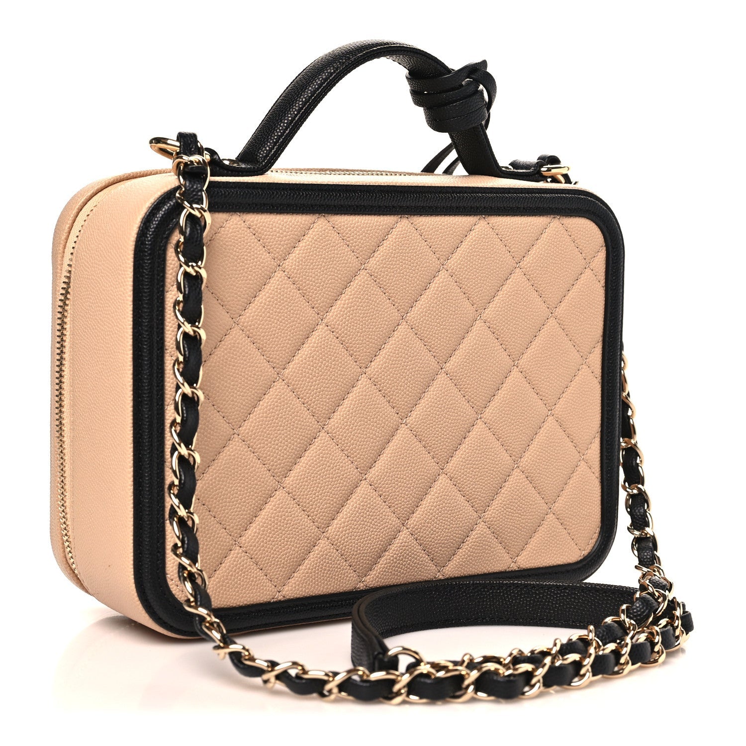 Caviar Quilted Medium CC Filigree Vanity Case Beige Black