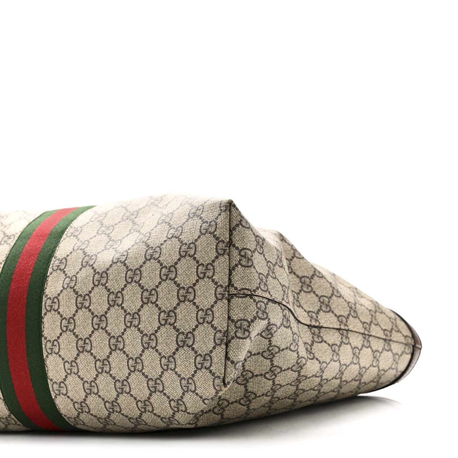 GG Supreme Monogram Textured Calfskin Web Medium Ophidia Shopping Tote Beige Ebony New Acero