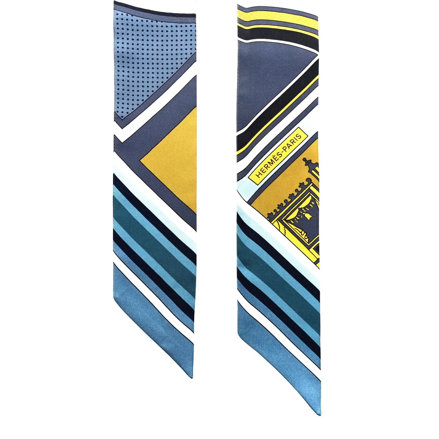 Silk Washington's Carriage Detail Twilly Gris Bleu Jean Jaune