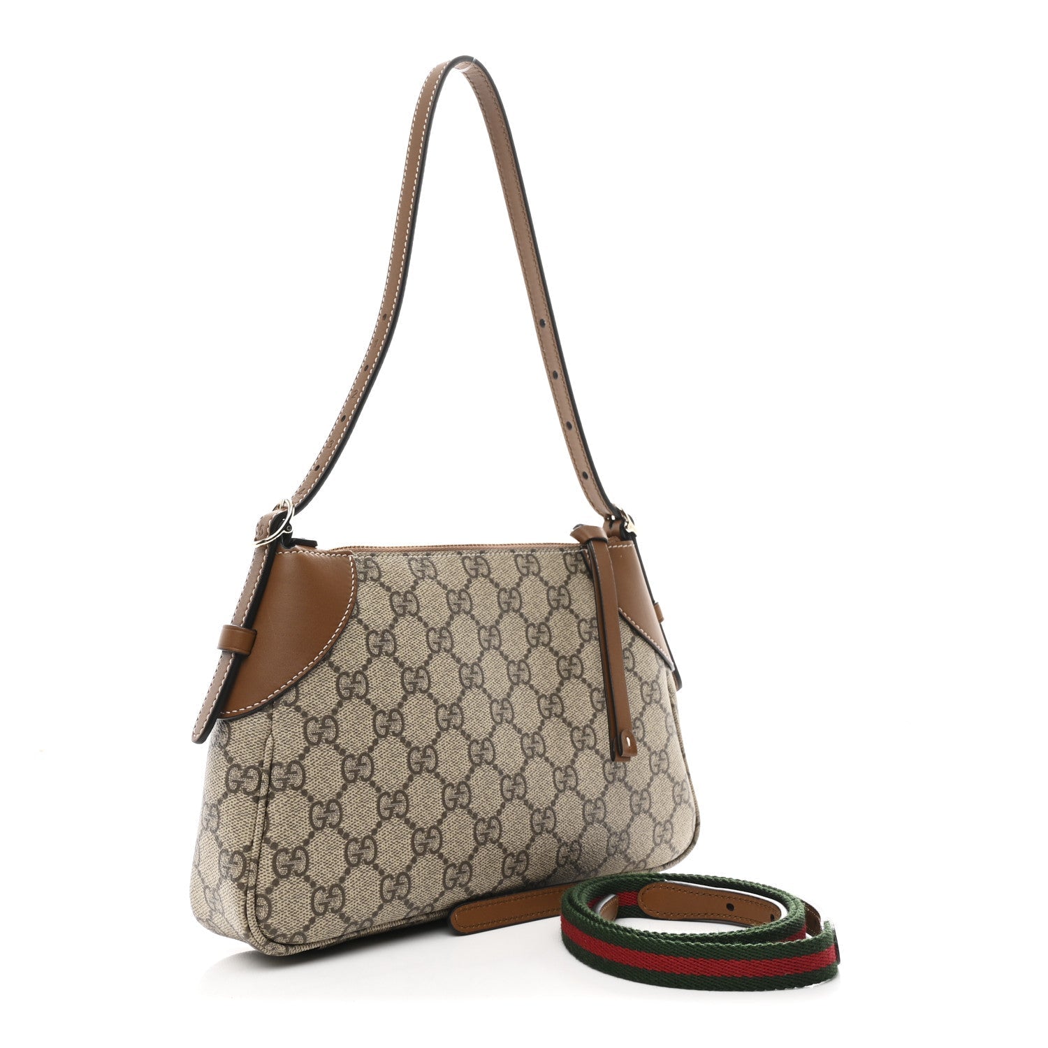 GG Supreme Monogram Textured Calfskin Small Emblem Shoulder Bag Beige Dark Brown
