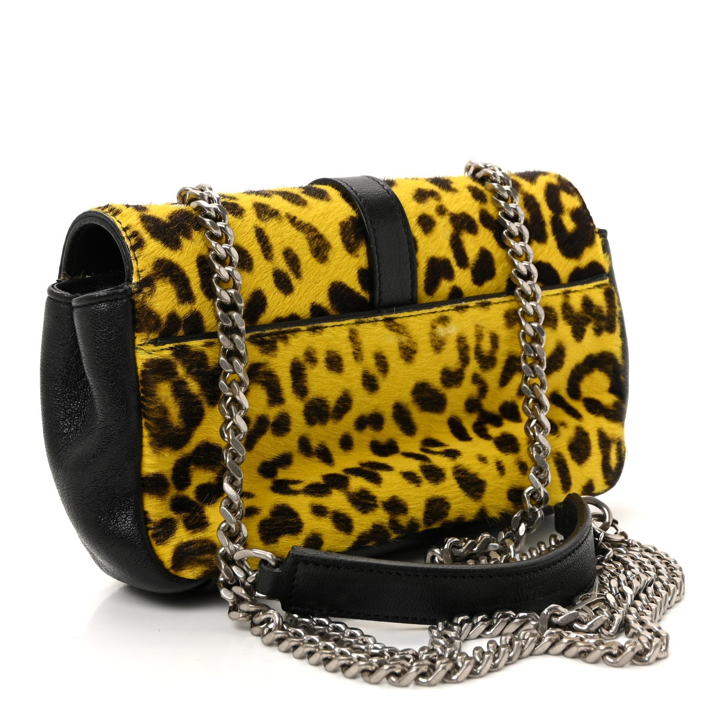 Pony Hair Calfskin Monogram Leopard Print Baby Punk Chain Bag Yellow