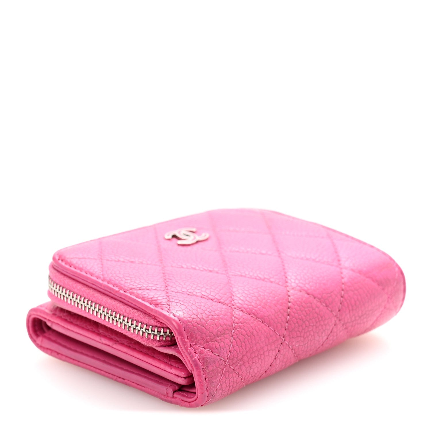 Caviar Quilted Compact Zipped Wallet Pink