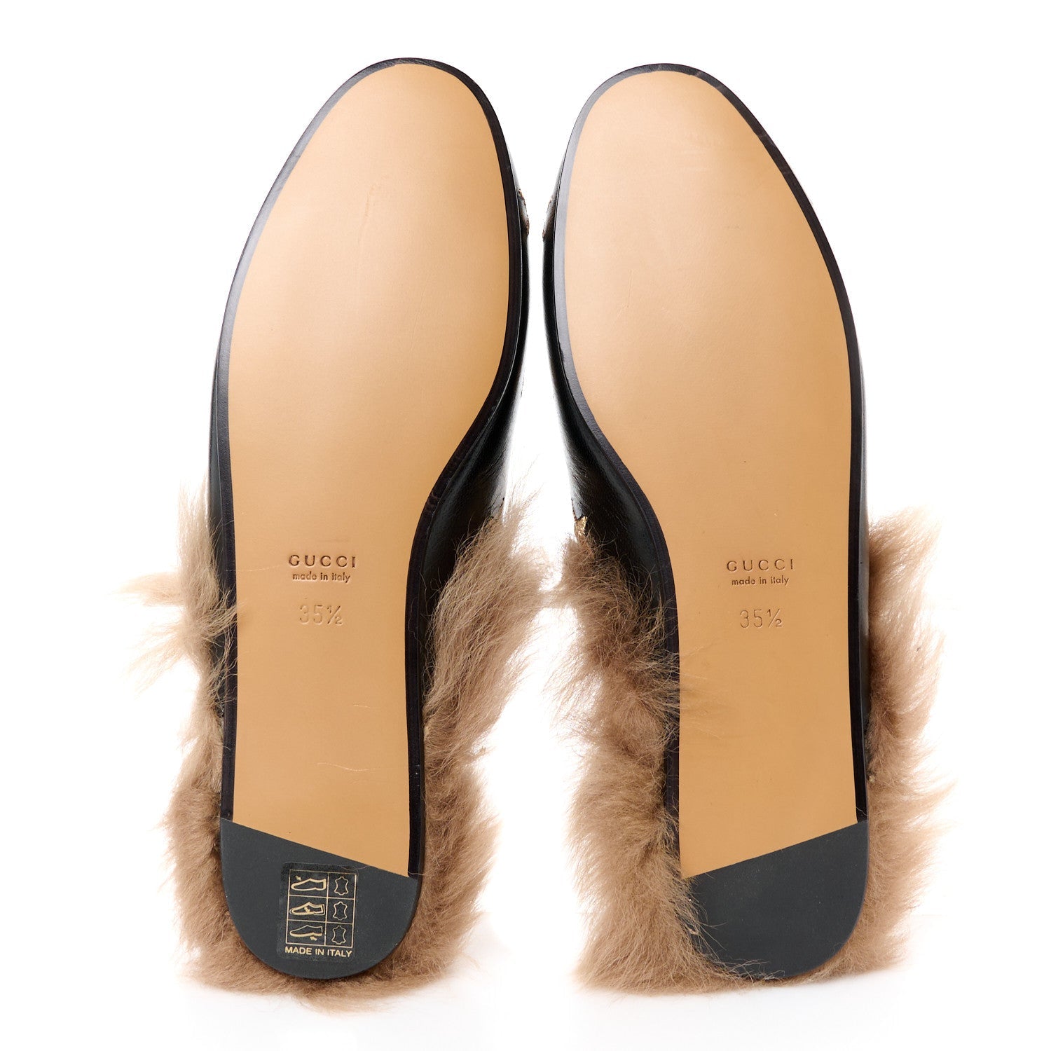 Goatskin Fur Bee Star Embroidered Womens Princetown Slippers 35.5 Black