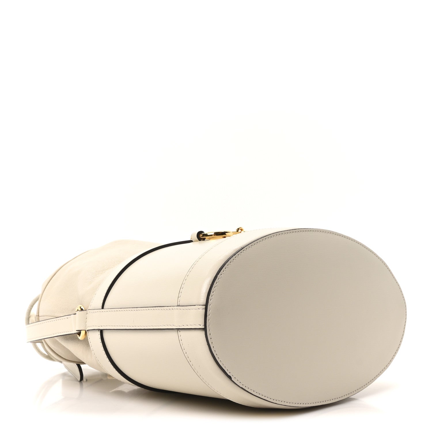 Azalea Sakai Calfskin Horsebit 1955 Drawstring Bucket Bag Mystic White