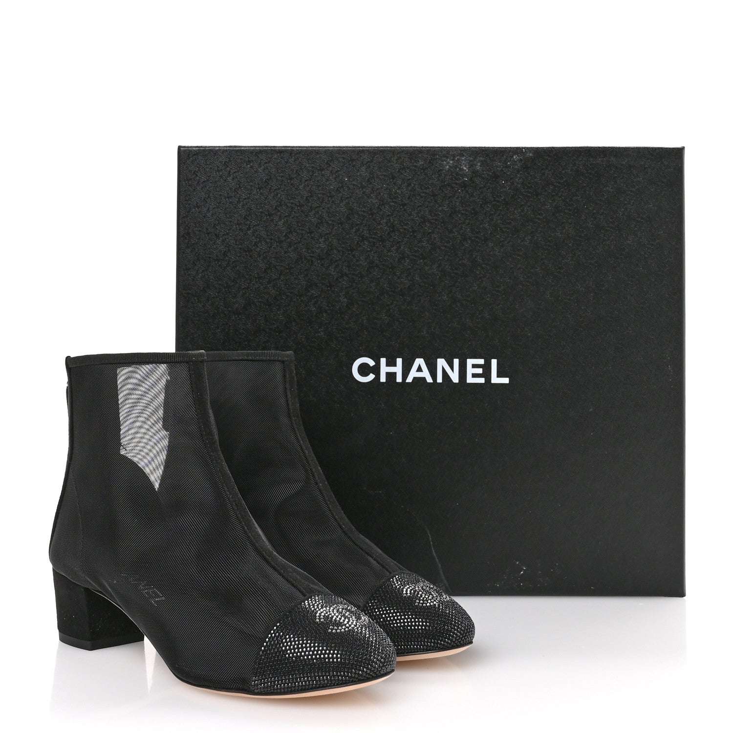 Mesh Suede Cap Toe Embellished Short Boots 35.5 Black