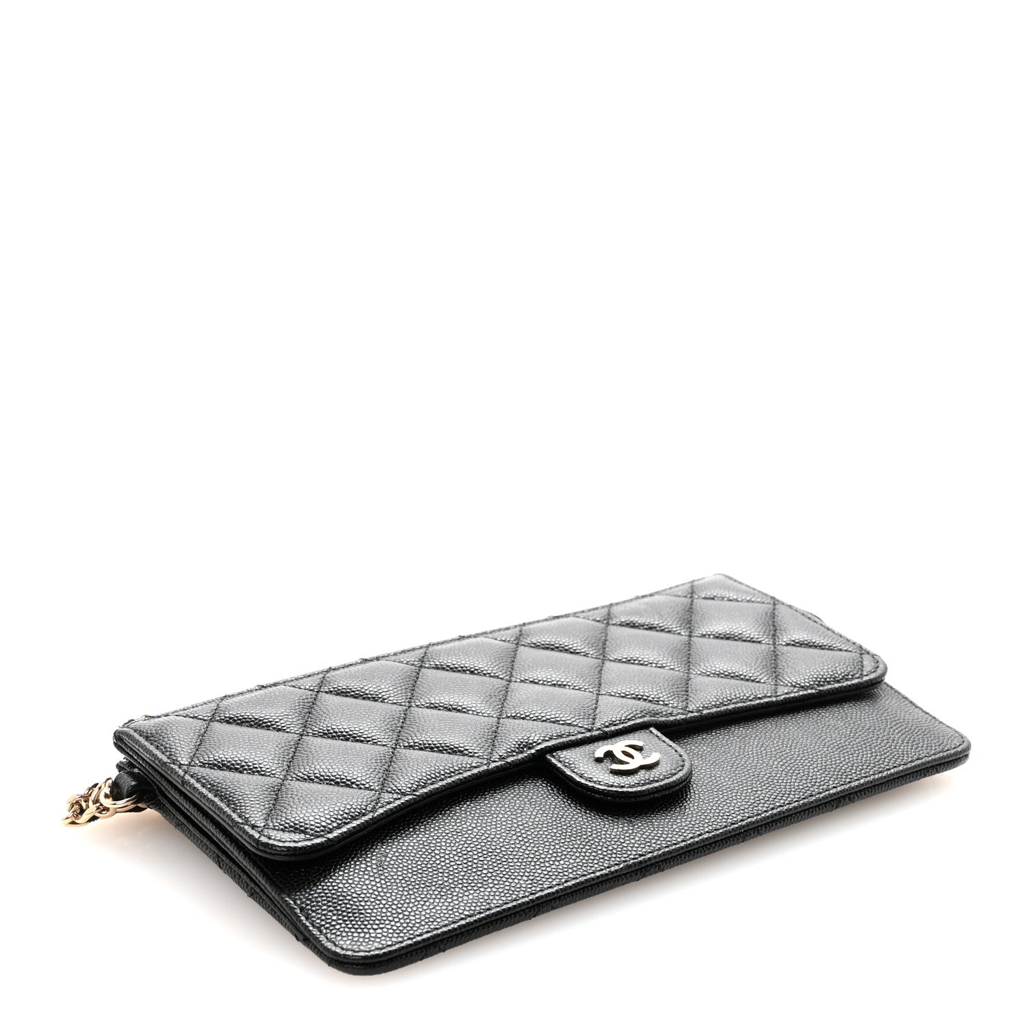 Caviar Quilted Classic Pouch With Handle Black