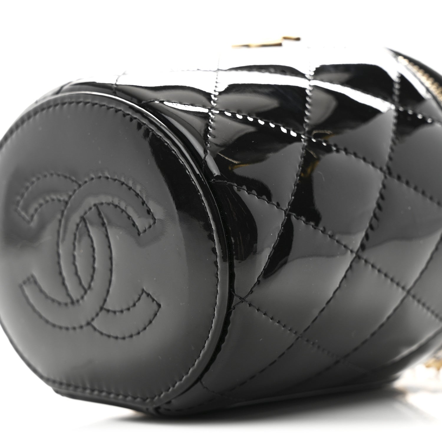 Patent Quilted Afternoon Tea Top Handle Vanity Case With Chain Black