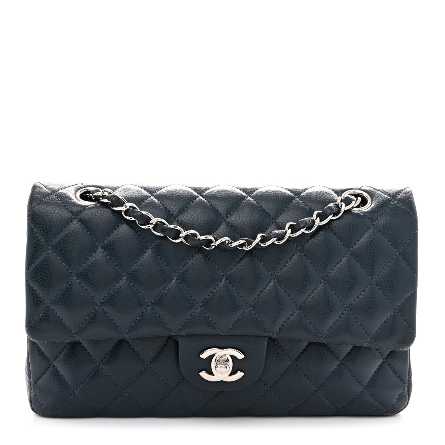 Caviar Quilted Medium Double Flap Navy