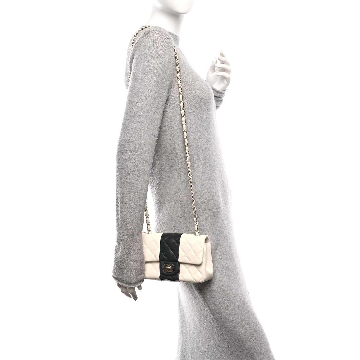 Lambskin Quilted Mini Rectangular Flap White Black