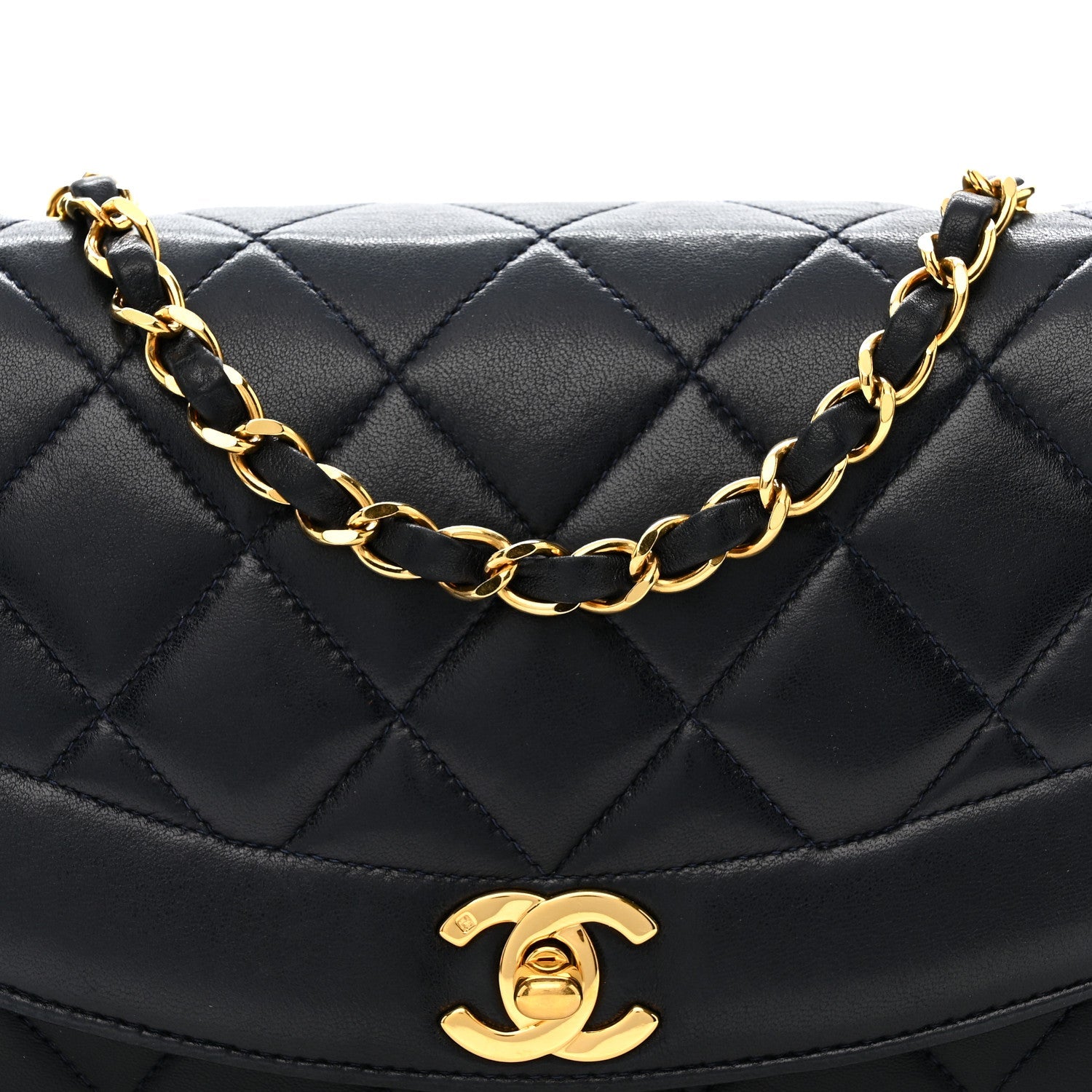 Lambskin Quilted Small Single Flap Navy