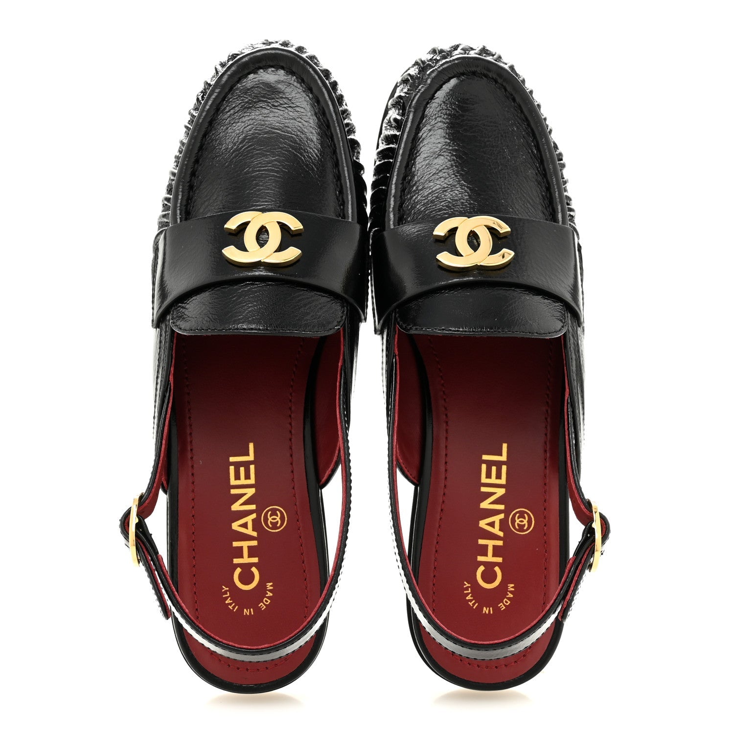 Crumpled Shiny Lambskin CC Slingback Mocassins 38 Black